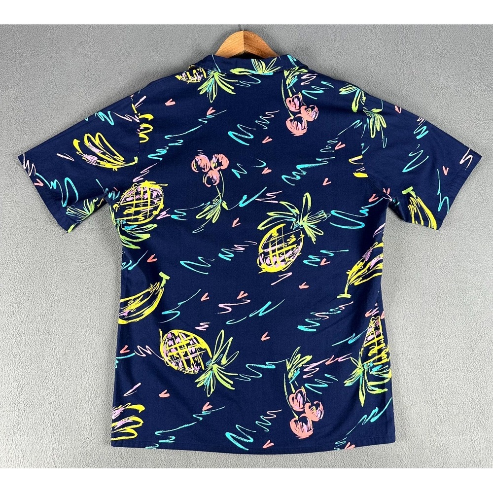 Jantzen Shirt Large Blue Zuma Beach Neon Hawaiian Pineapple Vintage Camp Collar - Picture 4 of 8